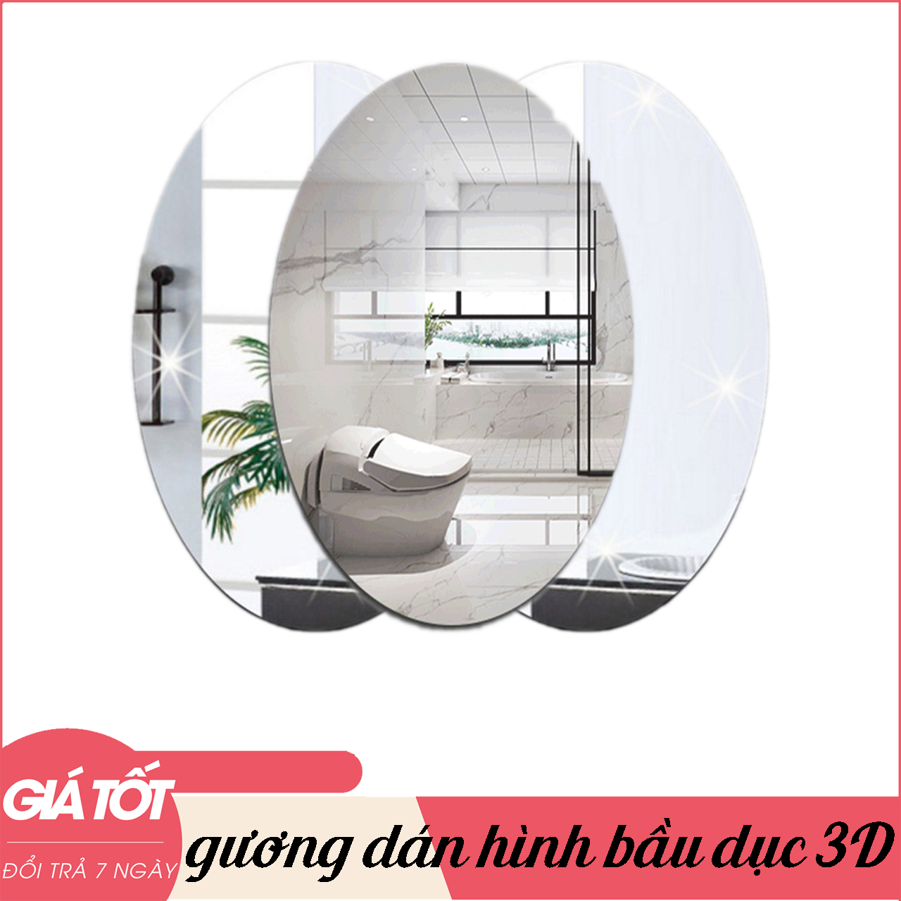 Gương Dán Tường 3D Hình Bầu Dục, Decal Dán Tường , Gương Dẻo Dán Tường Tự Dính Tường Cho Phòng Khách Phòng Ngủ Gương Acrylic Dán Tường, An Toàn, Không Vỡ Gương Soi Rõ Nét , Gương Dán Tường