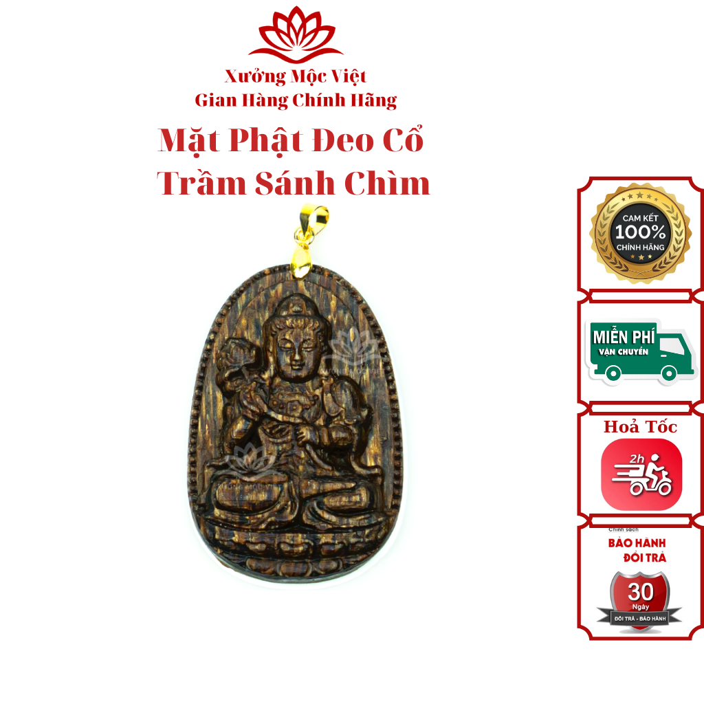 Mặt dây chuyền phật bản mệnh đeo cổ xưởng mộc việt - trầm sánh chìm cao cấp