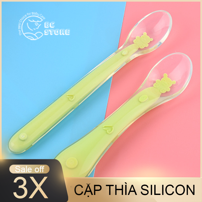 Cặp thìa silicon cao cấp đầu mềm cho bé. Thìa ăn dặm cho bé