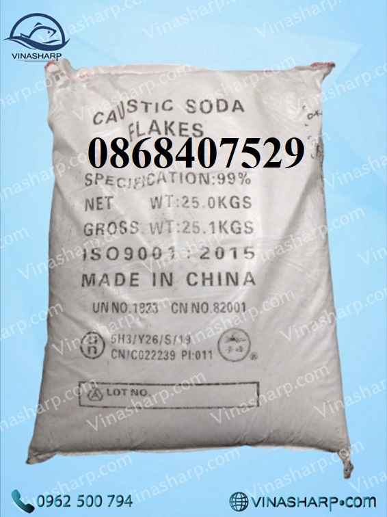 Naoh 99% - caustic soda flakes Xút vảy dùng trong nuôi trồng thuỷ sản,  Xuất xứ: Trung Quốc  (25kg/bao)