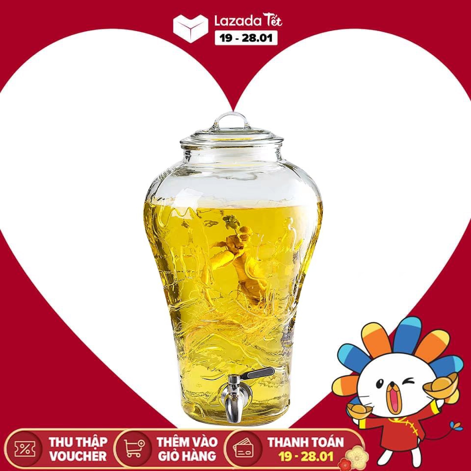 Bình Ngâm Rượu Sâm Thủy Tinh Họa Tiết Lạc Đà 10 Lít Không Van