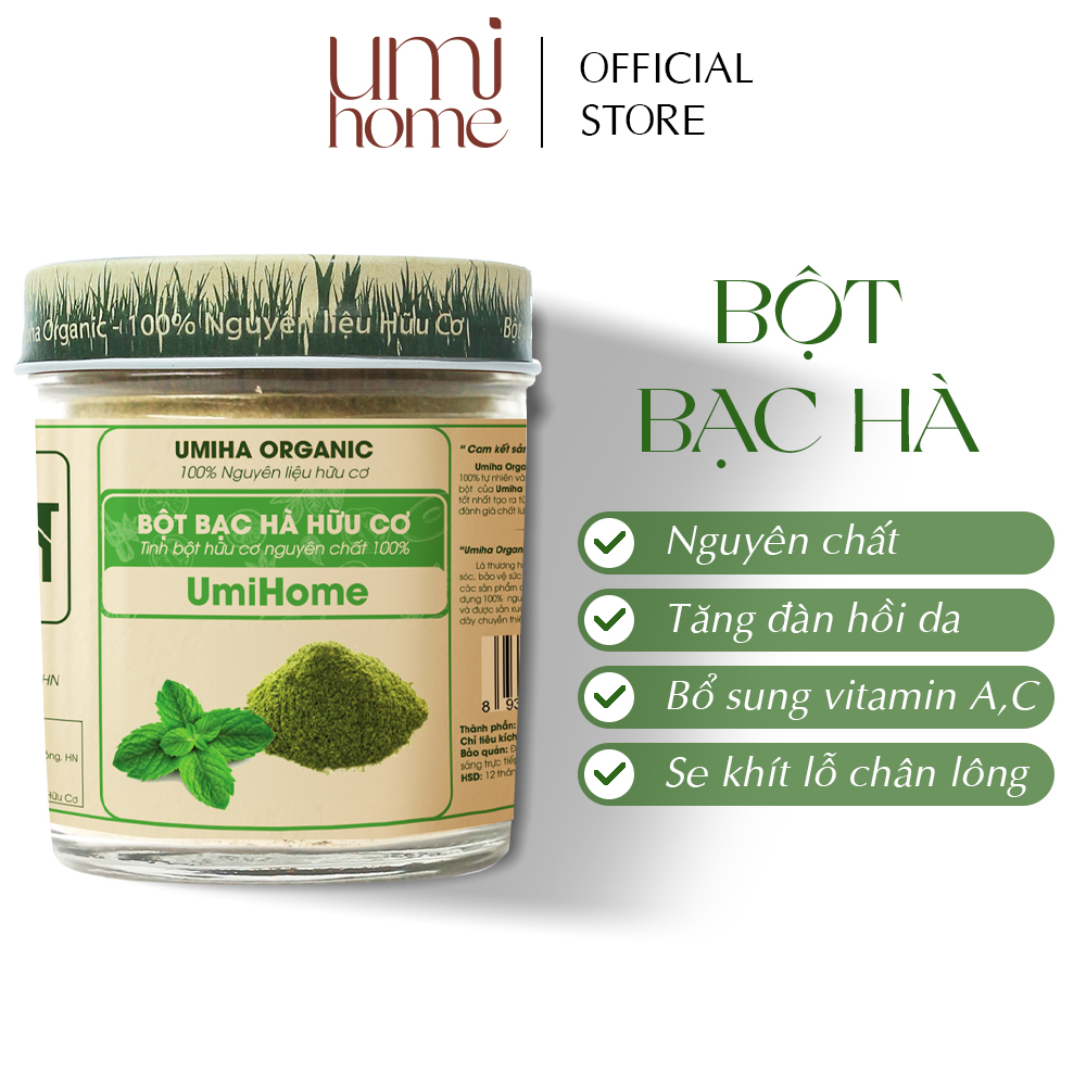Bột Bạc Hà hữu cơ UMIHOME nguyên chất 135G | Dùng đắp mặt nạ dưỡng da giảm mụn mờ thâm hiệu quả