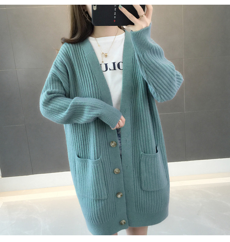 Áo len cardigan dáng dài có túi chất liệu len dệt kim mềm mịn