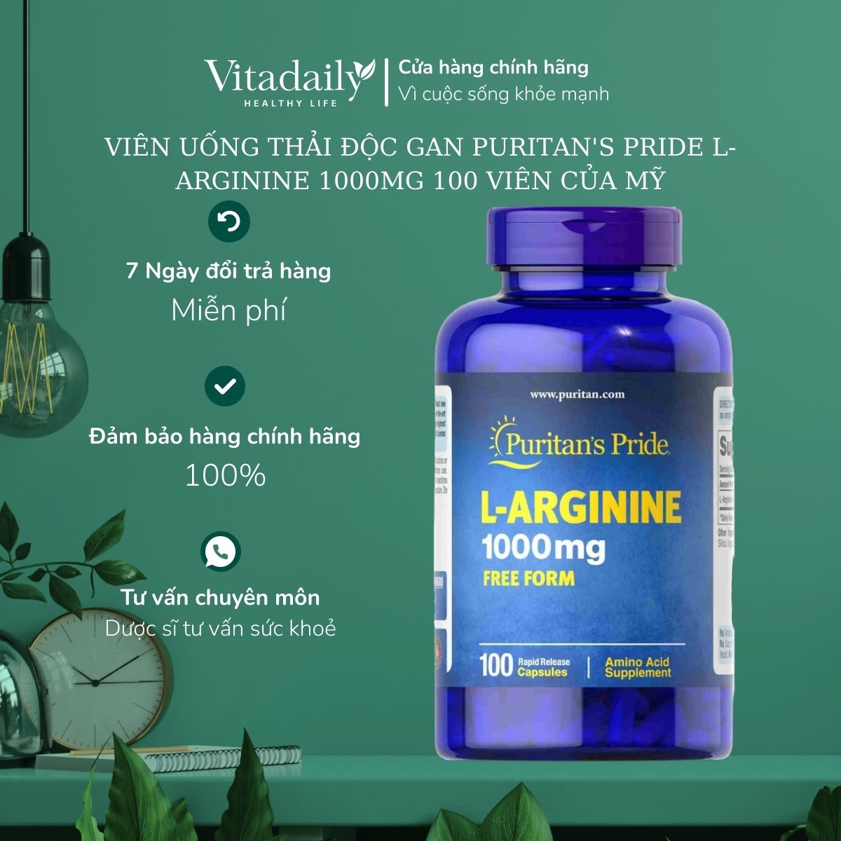 Viên uống puritan's pride l-arginine 1000mg 100 viên của mỹ