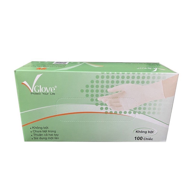 Găng tay cao su y tế cao cấp vglove không bột latex – / hộp 100 chiếc