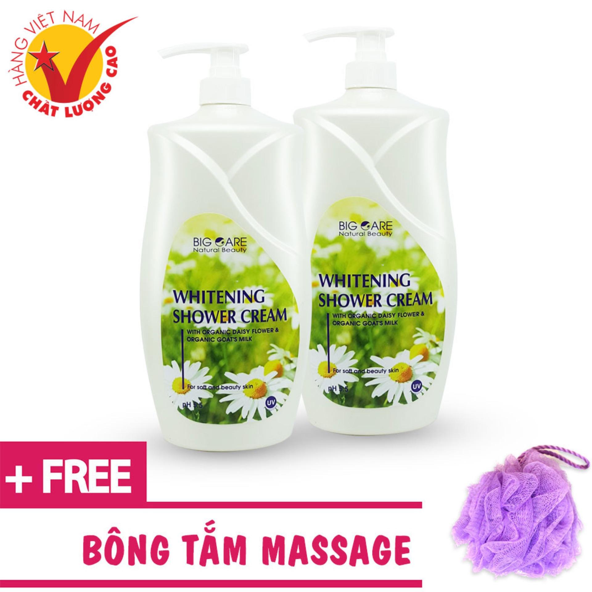 2 Sữa Tắm 1200ml Dưỡng Trắng Da Sữa Dê Hương Hoa Cúc Bigcare Daisy Tặng Bông Tắm