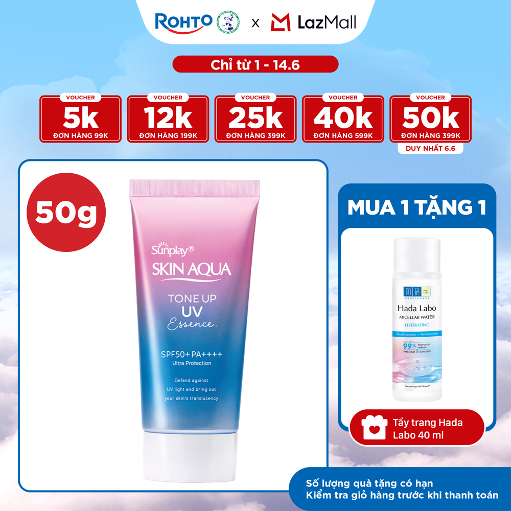 Kem chống nắng nâng tông Skin Aqua Tone up Lavender cho da tối màu  da vàng, dạng tinh chất Sunplay Skin Aqua Tone Up UV Essence Lavender SPF 50+ PA++++ 50g