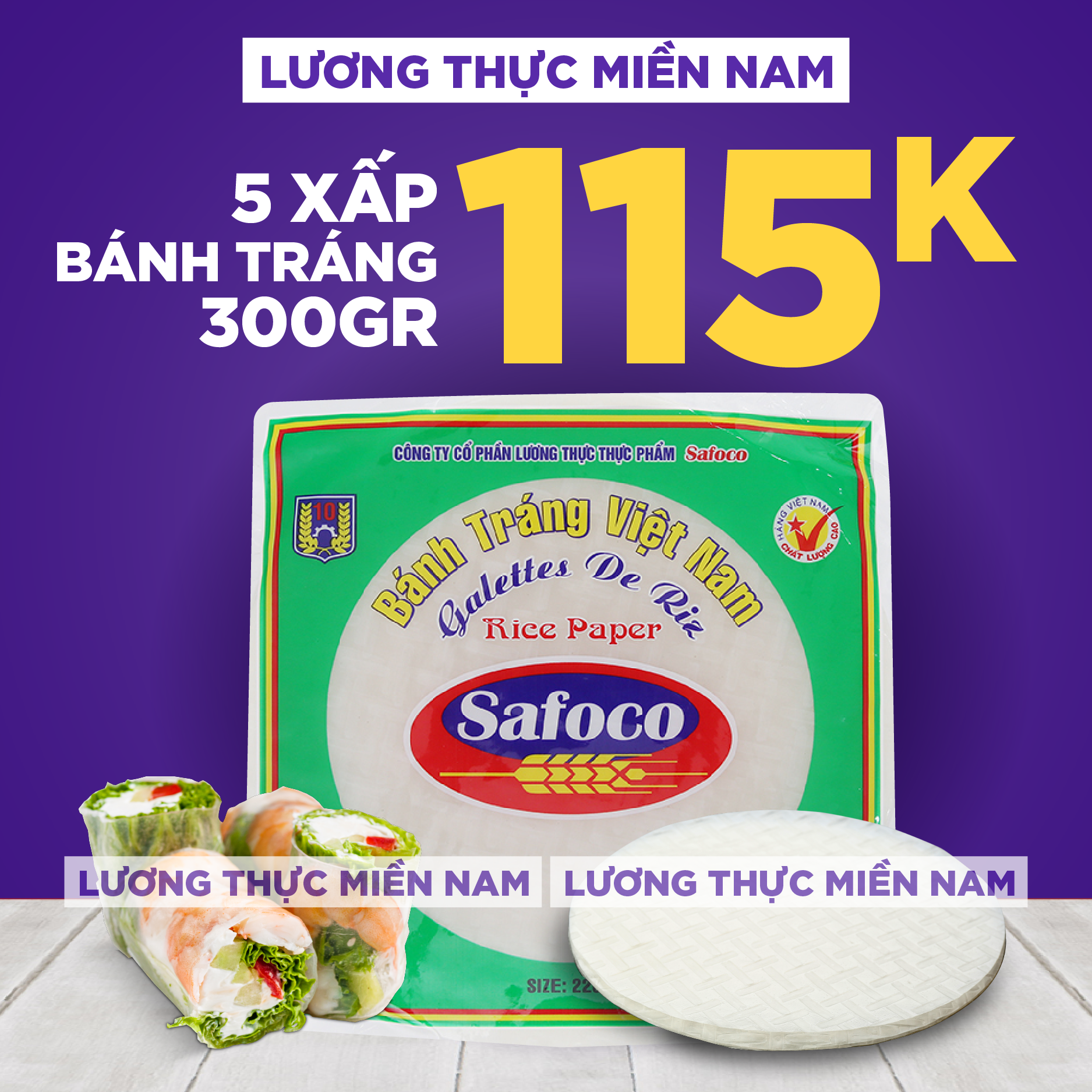 Combo 5 Xấp Bánh Tráng Safoco 22cm 300g