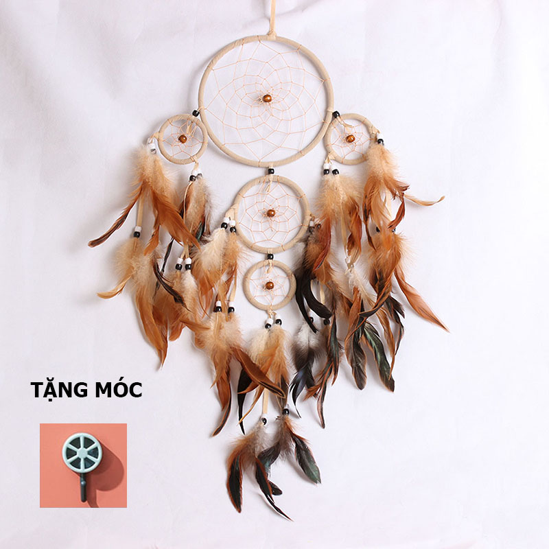 Bùa bắt giấc mơ, dreamcatcher, chuông gió trang trí 2 tầng gắn lông vũ trang trí tặng móc treo tường