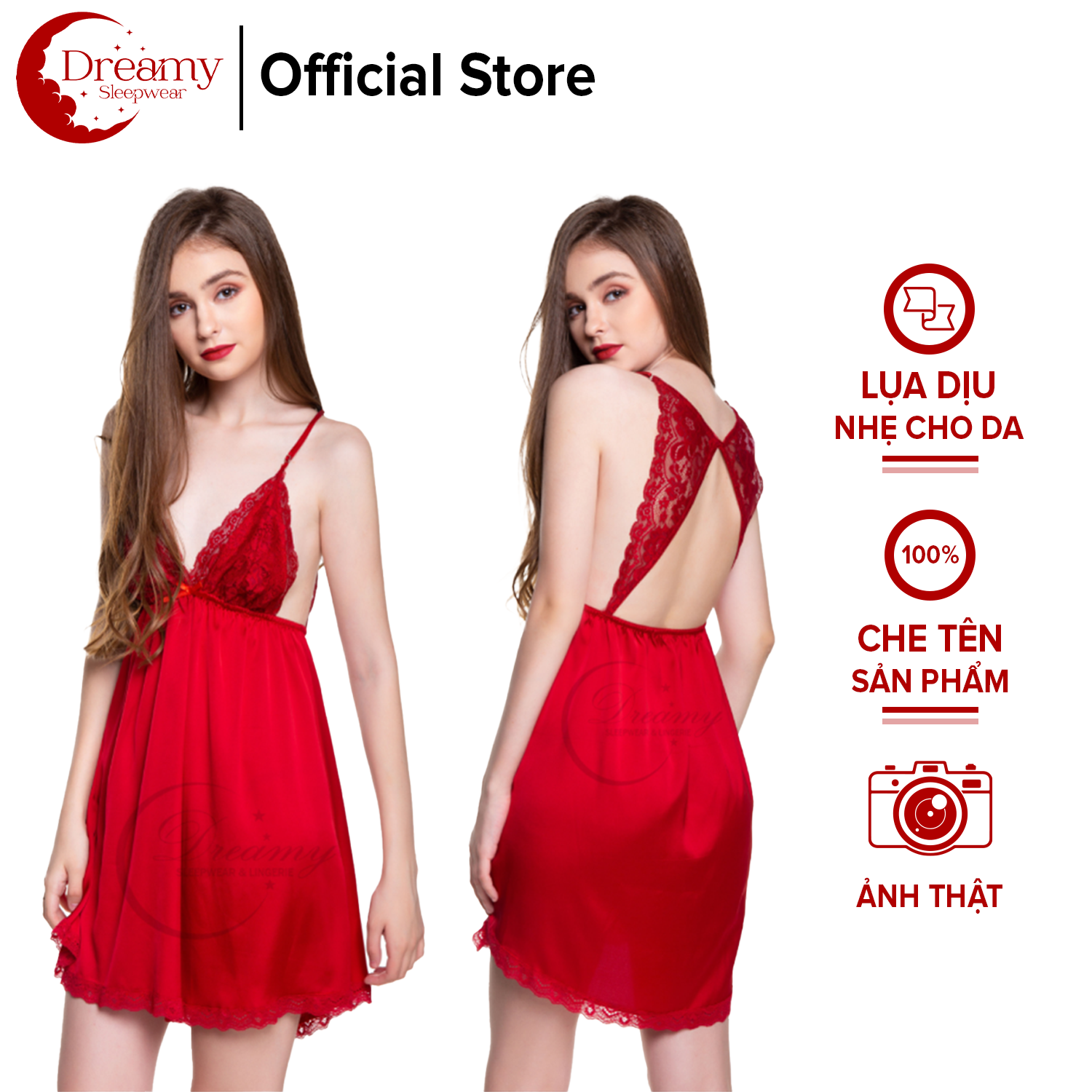 Váy ngủ sexy quyến rũ, váy ngủ 2 dây lụa mặc ở nhà cho nữ,Đồngủ sexy,Đồngủ hai dây ,đồ ngủ nữ Dáng Xòe Phối Ren Lưng Cực Cuốn Hút Có 4 Màu Đỏ Đô, Trắng, Xanh đen, Đen Dreamy VX03