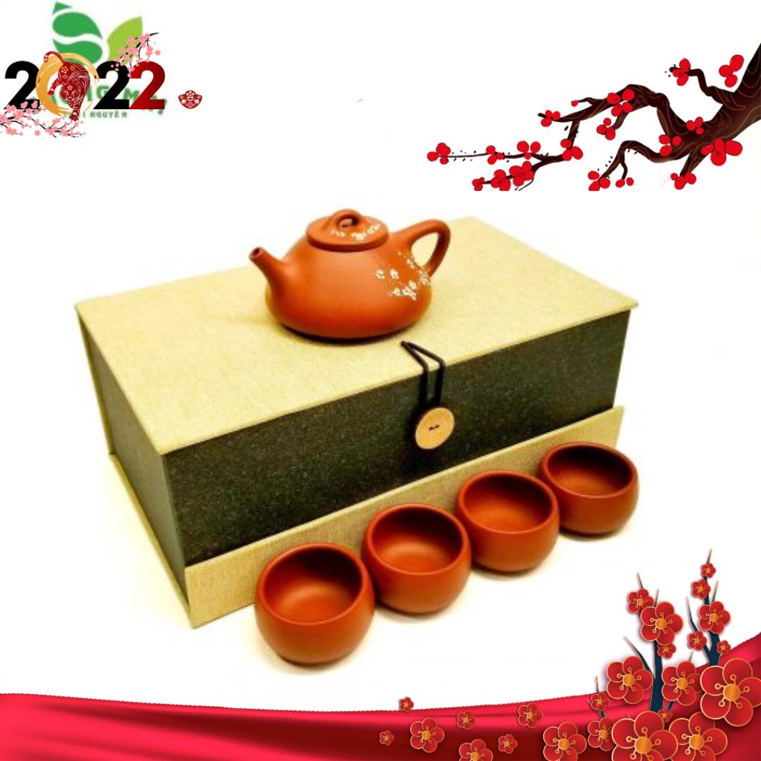 Bộ ấm chén pha trà thạch biều hoa mai đại hồng bào sương mai chế tác thủ công dáng ấm yêu kiều ưu tú sm00218