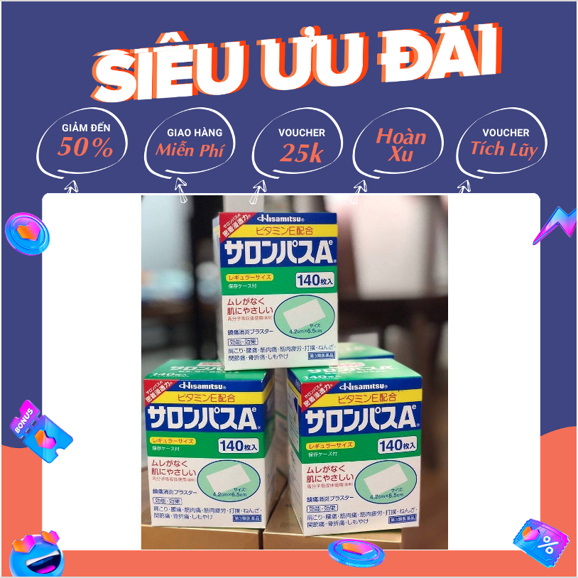 Miếng dán giảm đau salonpas nội địa nhật l hộp 140 miếng - hàng nội địa nhật bản blooming shop