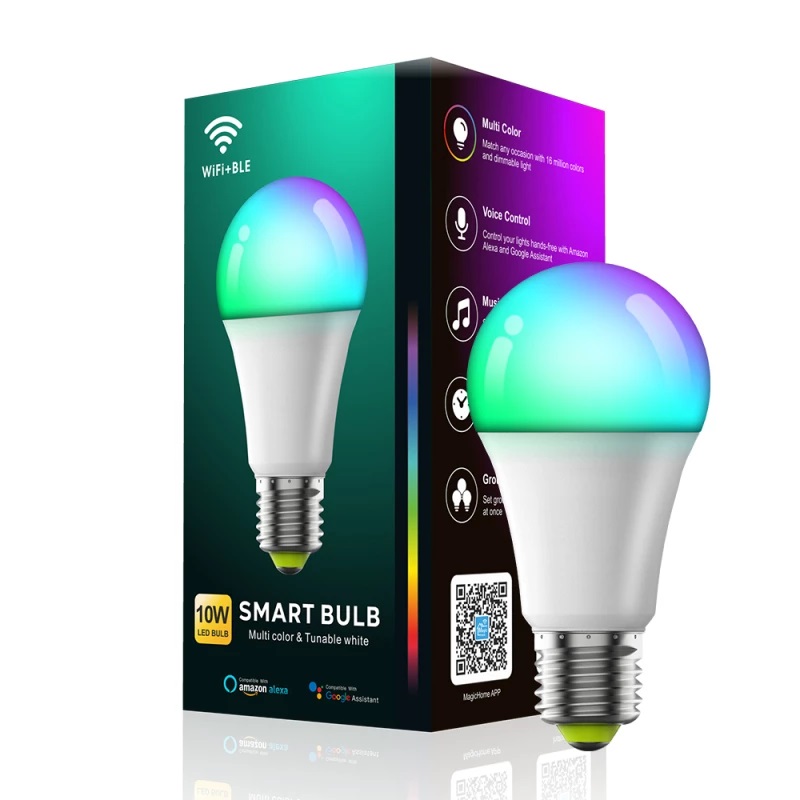 Bóng đèn 10w wifi+ble mesh rgb+ww+cw - thông minh google home