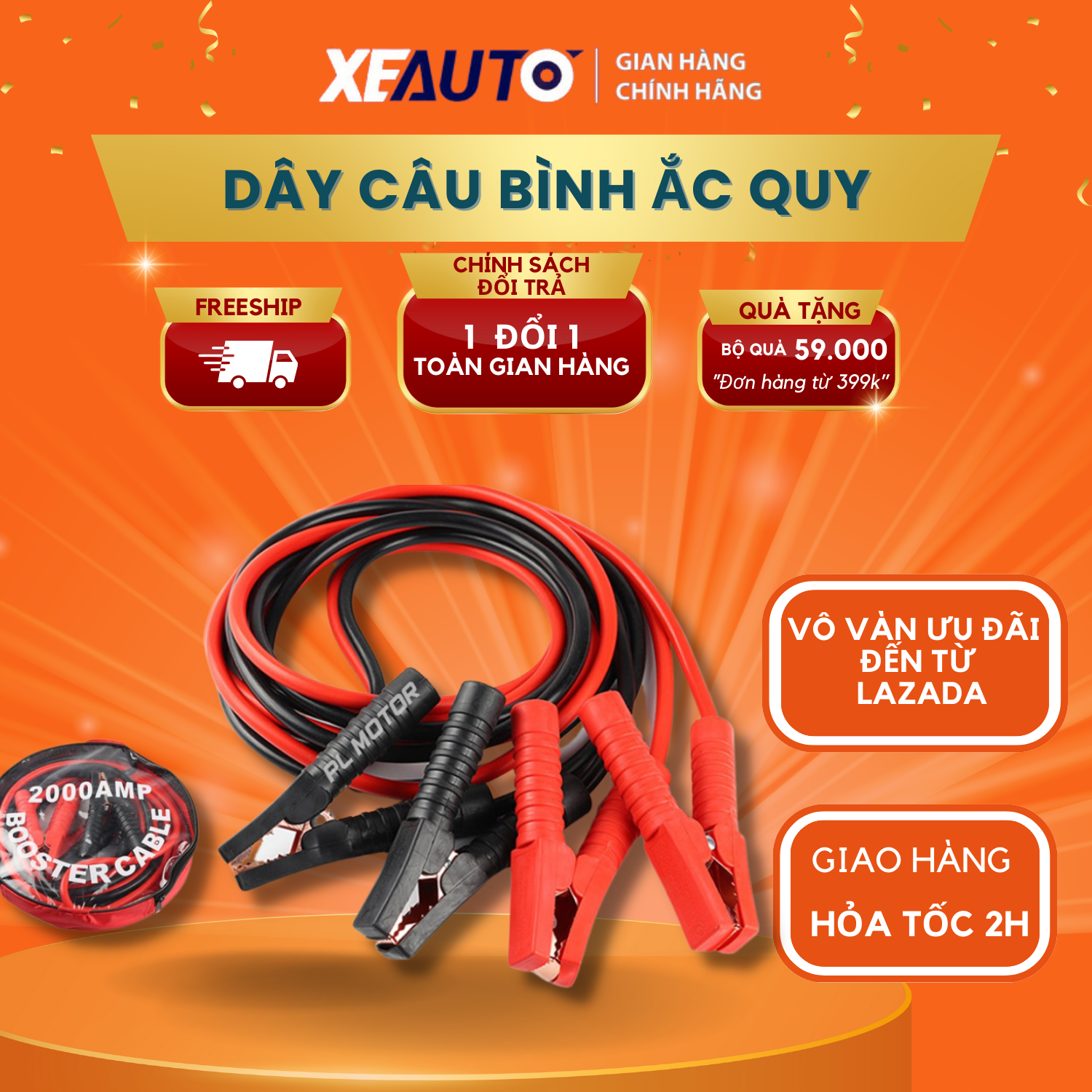 Dây câu bình ắc quy - dây câu bình điện ắc quy dài 4m - có kẹp cách điện bảo hành 12 tháng.