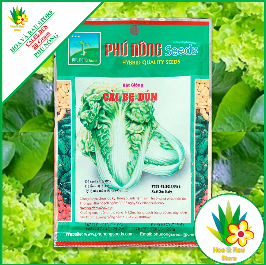 Hạt giống cải bẹ dún - 20 gram - phú nông - hoa và rau store - cải thảo - cải dún
