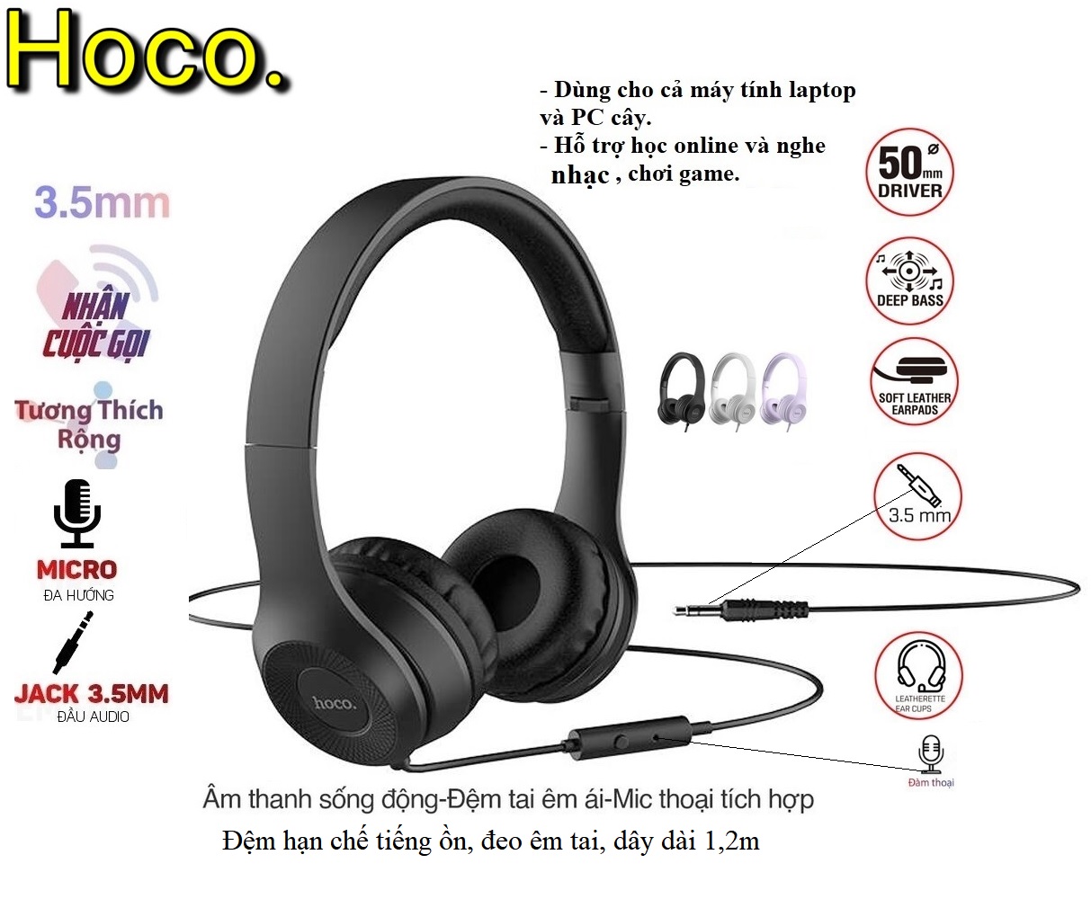 Tai Nghe chụp tai học online Chơi Game HOCO, Tai Nghe Chụp Tai Có Dây, Có Micro Và Xbox PS4, Máy tính hỗ trợ mic đàm thoại trên laptop, điện thoại có thể gập gọn