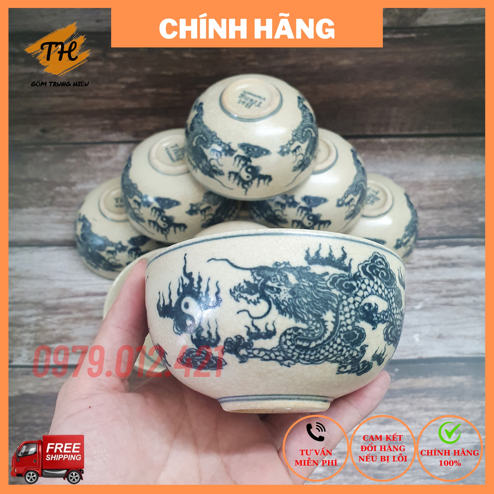 Bát thờ rồng Bát Tràng men rạn giả cổ cao cấp đường kính 11cm