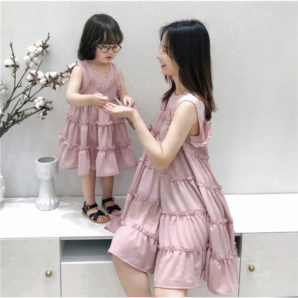 Váy hồng đôi mẹ và bé xuân hè dễ thương MB1 Sophia ( HÀNG CAO CẤP )
