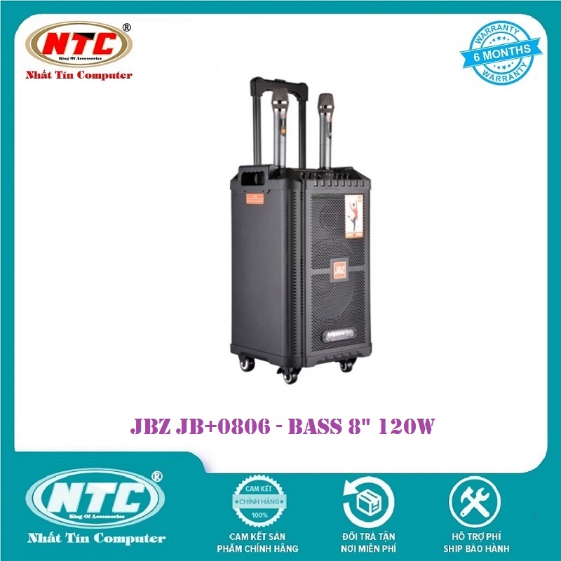 [Trả góp 0%] Loa kéo di động Karaoke Bluetooth cao cấp JBZ JB+0806 / 1006 / 1206 Bass 2 Tấc (Đen) + Kèm 2 micro không dây