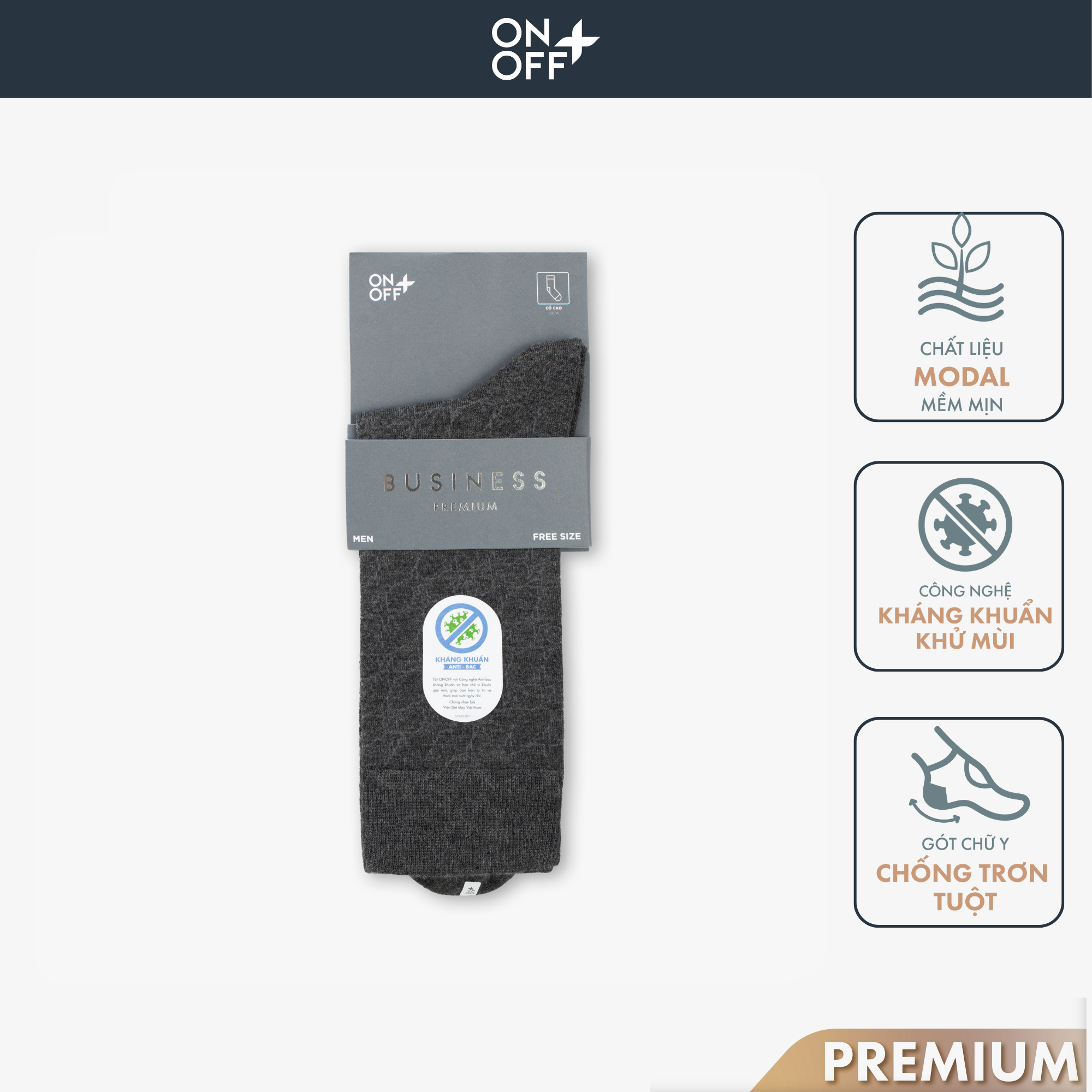 Tất nam cổ cao Modal ONOFF BUSINESS PREMIUM kháng khuẩn khử mùi 18AR24A066