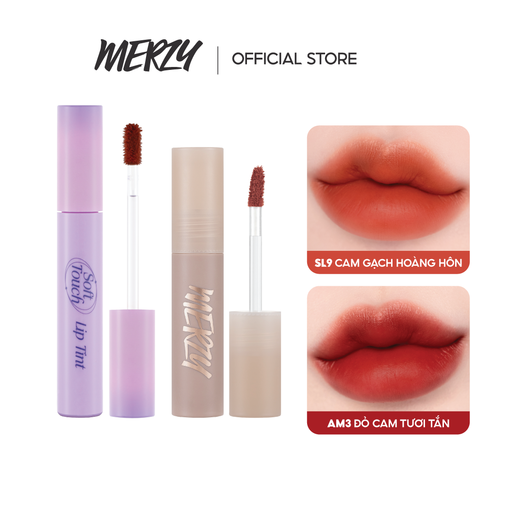 Combo 2 son kem siêu lì merzy soft touch lip tint 3g + son kem lì academia mellow tint 4g