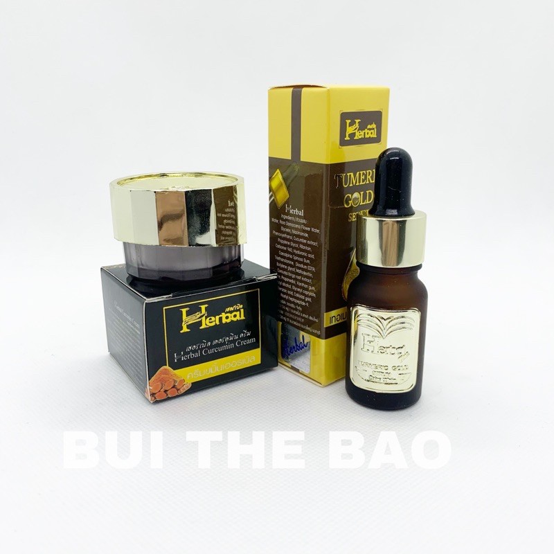 [HCM]Combo kem và serum nghệ dưỡng da thâm mụn nám herbal turmeric gold mẫu mới Thái Lan