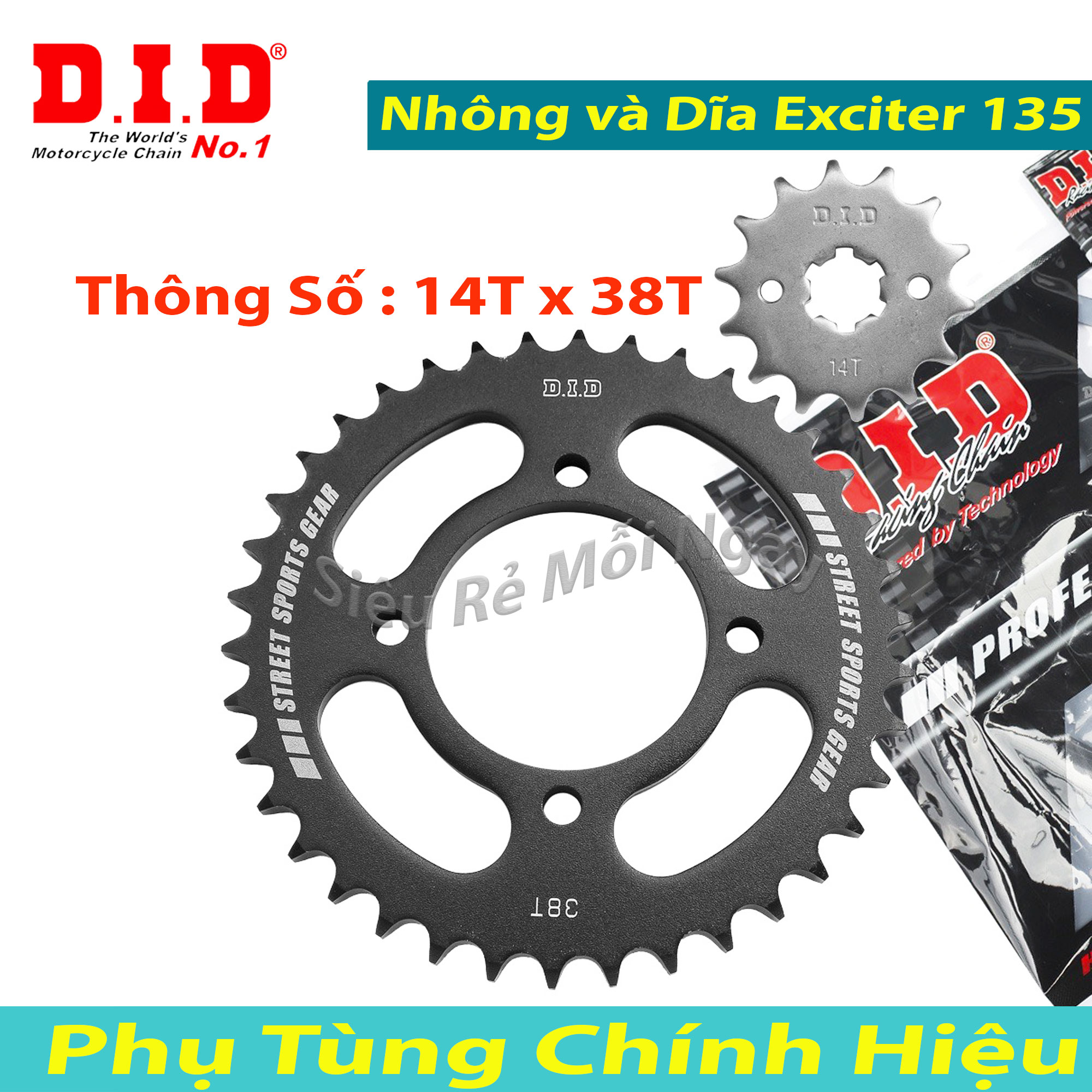 Nhông và dĩa did exciter 135 14t x 38t thái lan