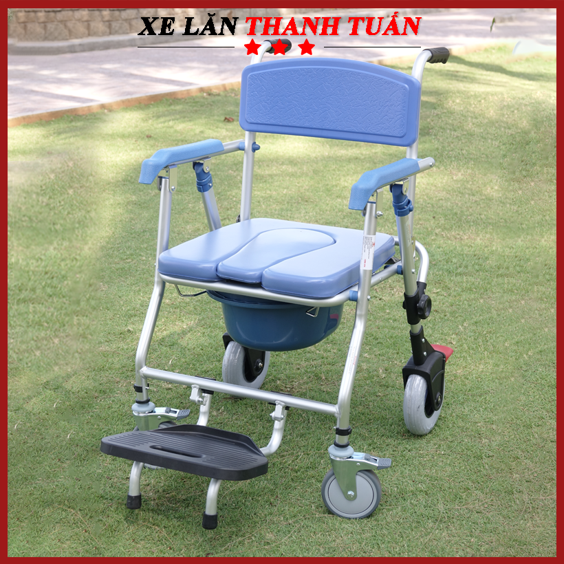 Xe lăn kết hợp ghế bô vệ sinh đa năng bánh nhỏ GBM-016 - Có đệm, Bánh xe, Chỗ gác chân