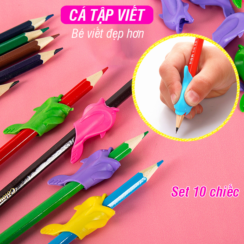 Set 10 cá tập viết cho bé hình cá heo ngộ nghĩnh silicone mềm dẻo, dụng cụ tập viết cho bé viết đẹp hơn mỗi ngày