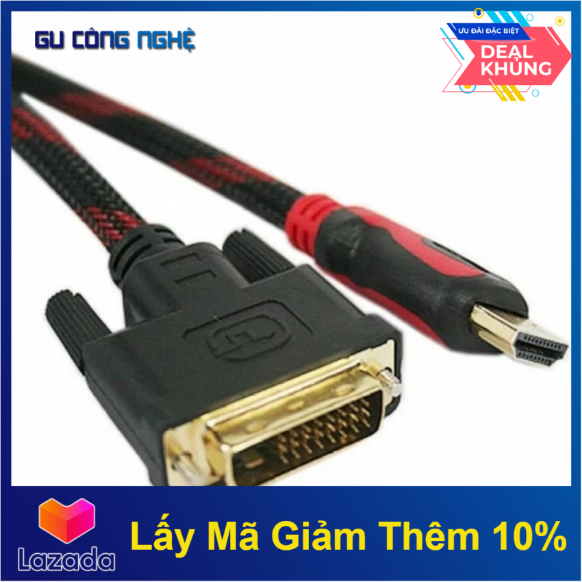 Cáp chuyển đổi hdmi sang dvi bọc lưới chống nhiễu full hd 1.5m -dc1004