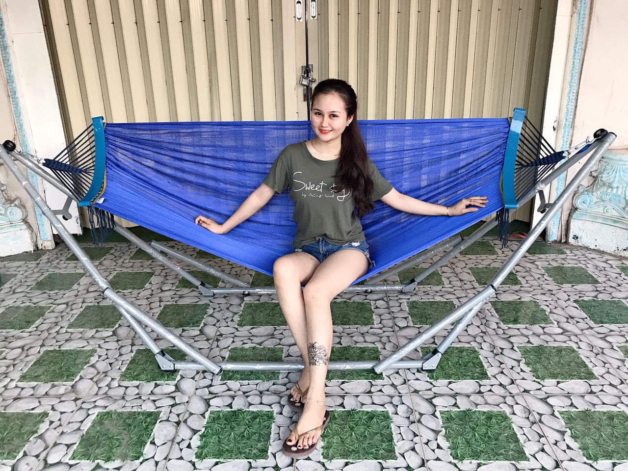 Bộ võng xếp Duy Phương khung sơn tĩnh điện lưới võng to đại [shop tự chụp hình thật sản phẩm]