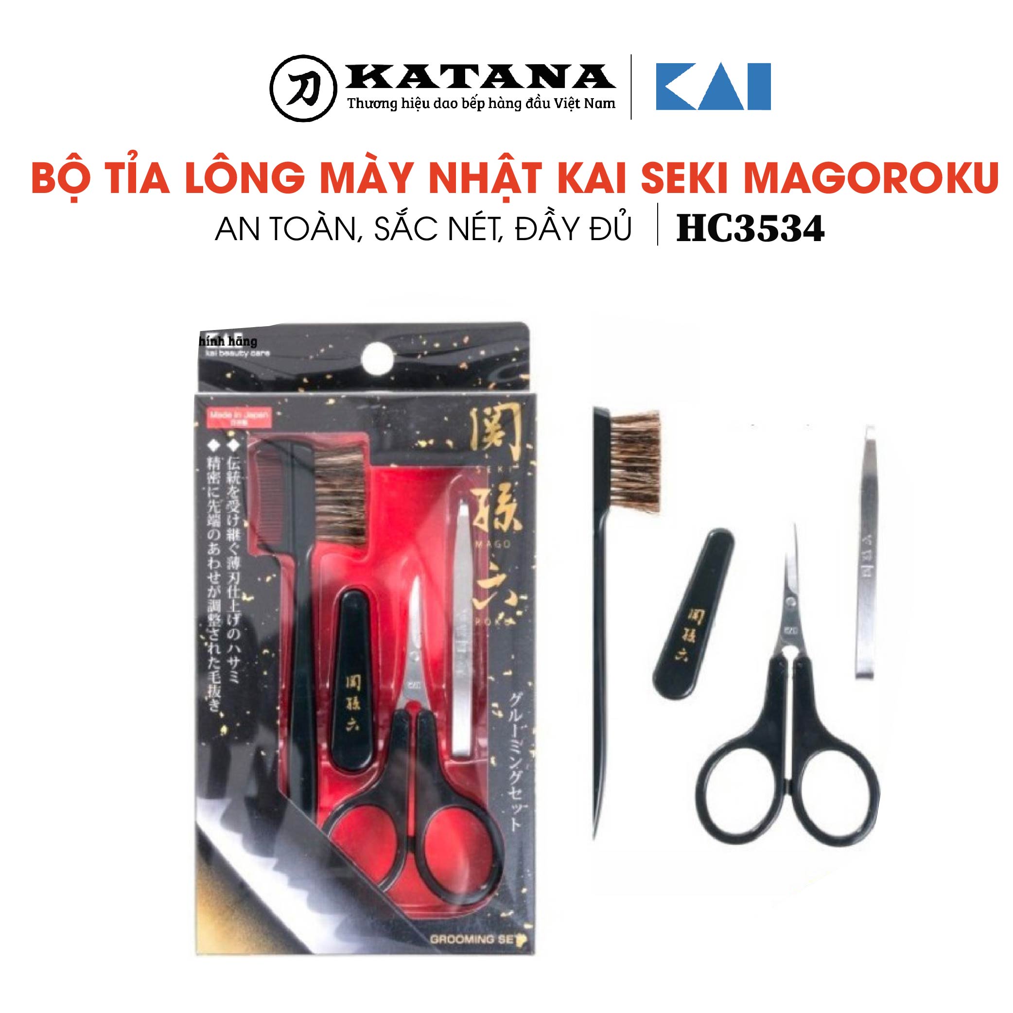 Bộ tỉa lông mày cao cấp Nhật KAI Seki Magoroku HC3534