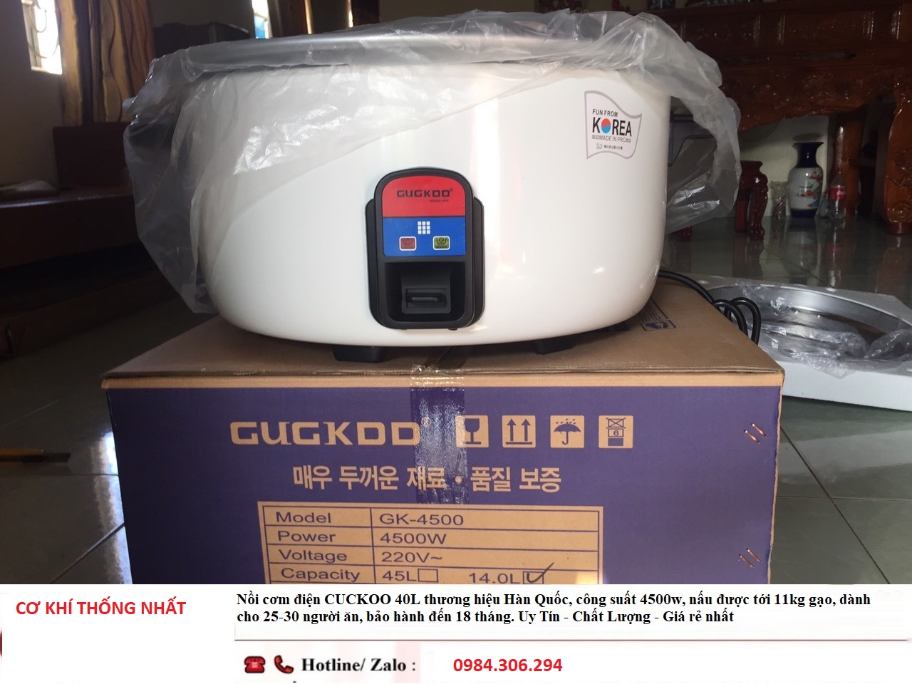 Nồi Cơm Điện Công Nghiệp Cuckoo Hàn Quốc 40L 4500W, noi com dien cho khách sạn, trường học căng tin