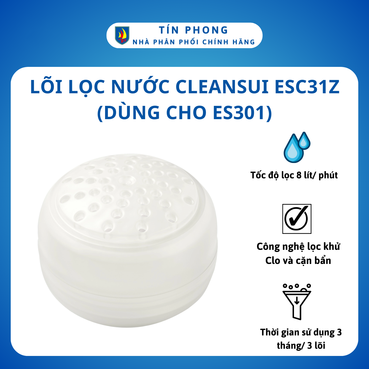 [Giao Hỏa Tốc 2H] Lõi lọc nước, lõi lọc Cleansui ESC31Z dùng cho máy lọc nước gắn vòi  ES301 - Sản xuất tại Nhật Bản -Hàng chính hãng