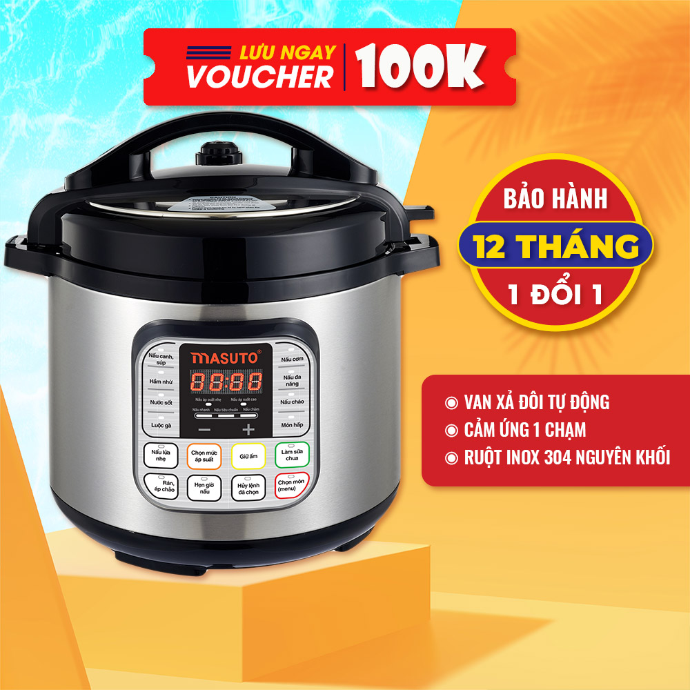 Nồi Áp Suất Điện Tử Đa Năng Masuto Công Nghệ Nhật Nấu Cơm Cháo Hầm Nhừ Cực Nhanh Ruột Inox 304 Siêu Bền