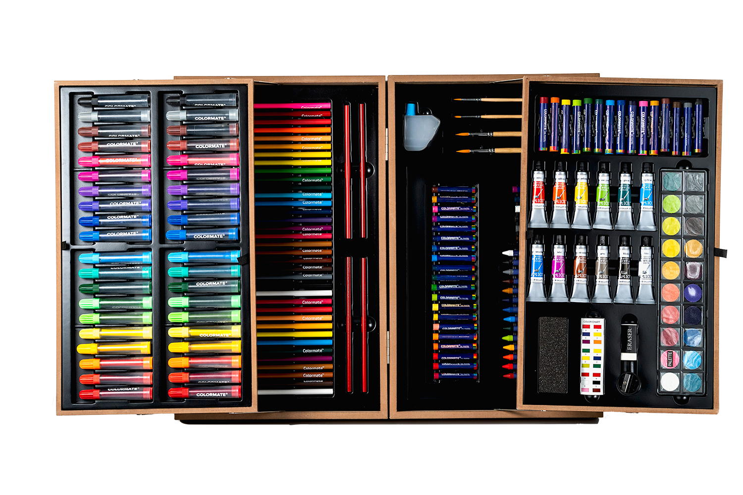 Bộ màu vẽ colormate hộp gỗ cao cấp 215 chi tiết, màu vẽ cho bé, quà tặng cho bé, art set - colormate