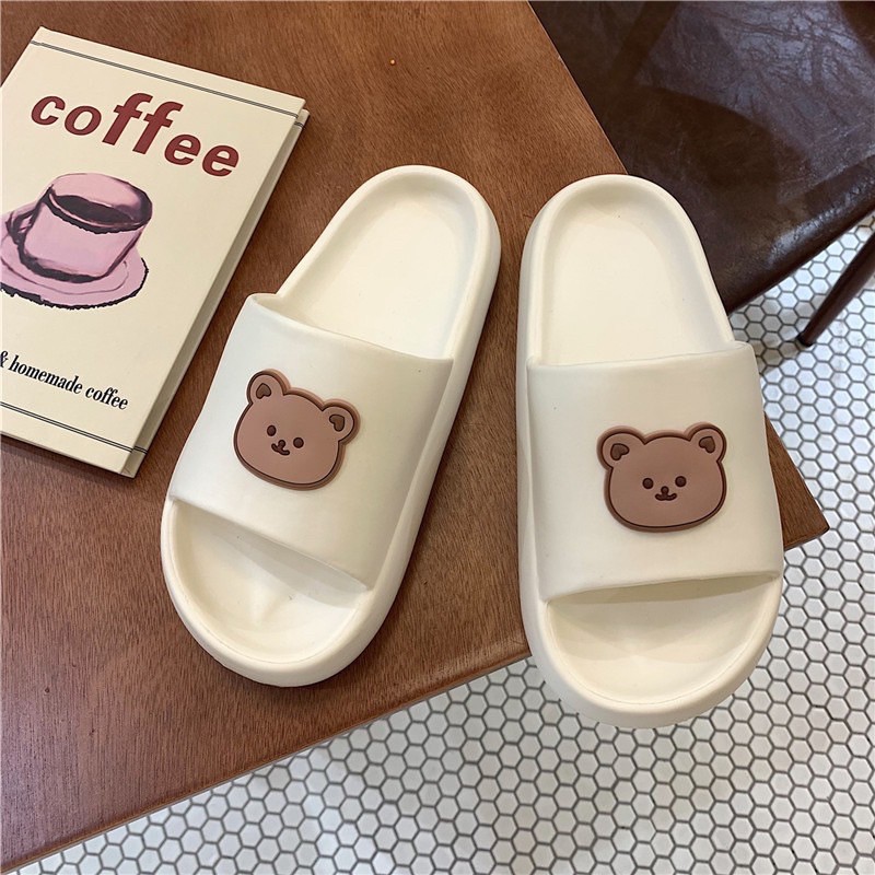 [Hoàn tiền 20%] Dép đế bánh mì hình mặt gấu [Jinbe] đế răng cưa chống trơn đủ size có ba màu Kem Đen Hồng