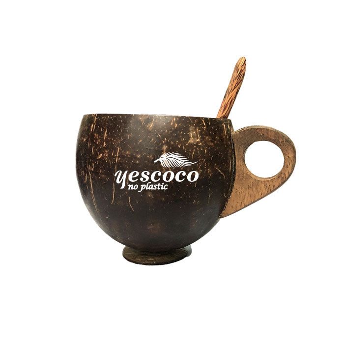 Tách cafe gáo dừa quai gỗ yescoco xưởng sx