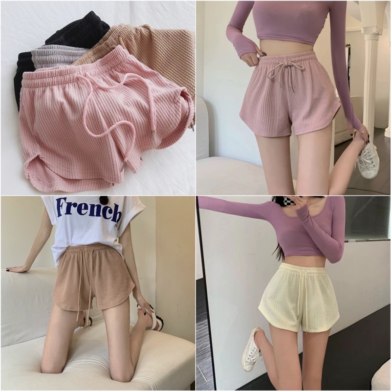 Quần short thể thao tăm lưng cao ống rộng màu pastel phong cách ulzzang thời trang 051