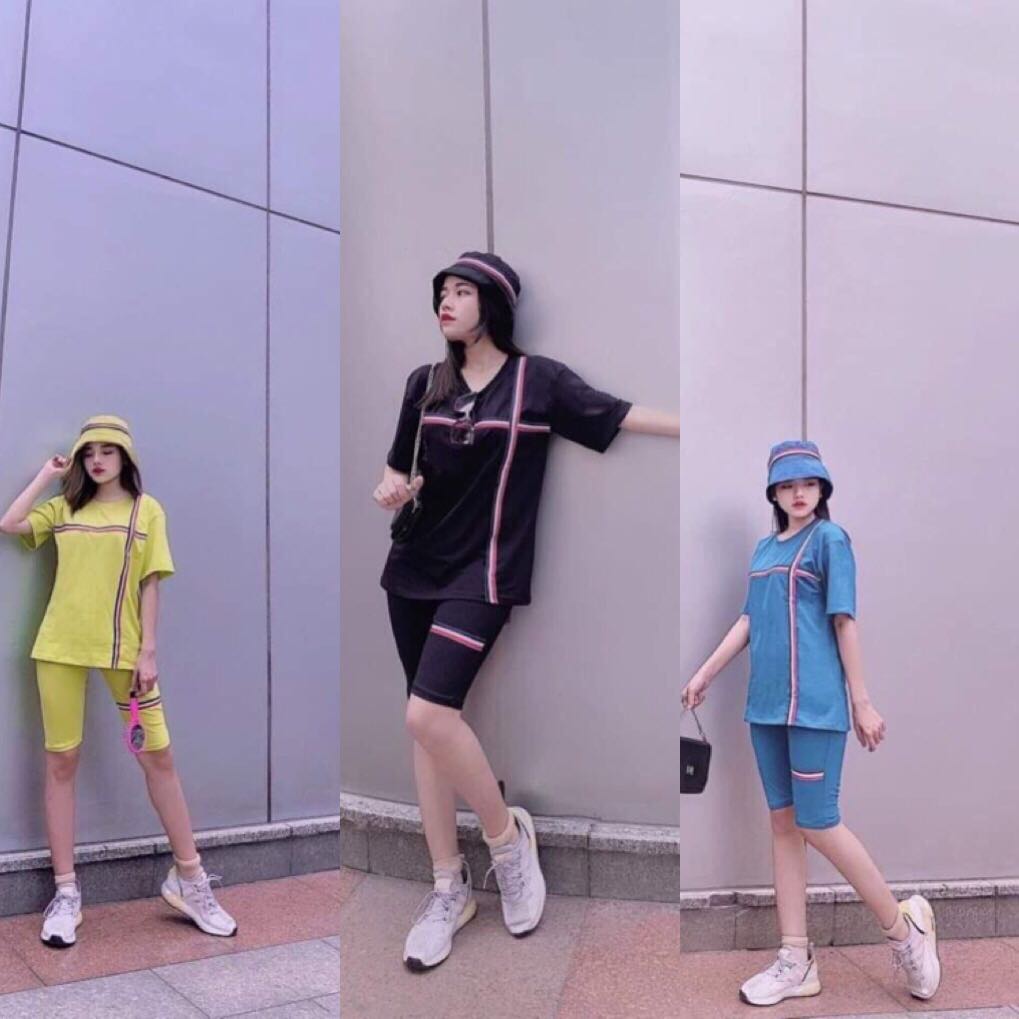Set bộ thời trang lửng phối viền sọc siêu dễ thương