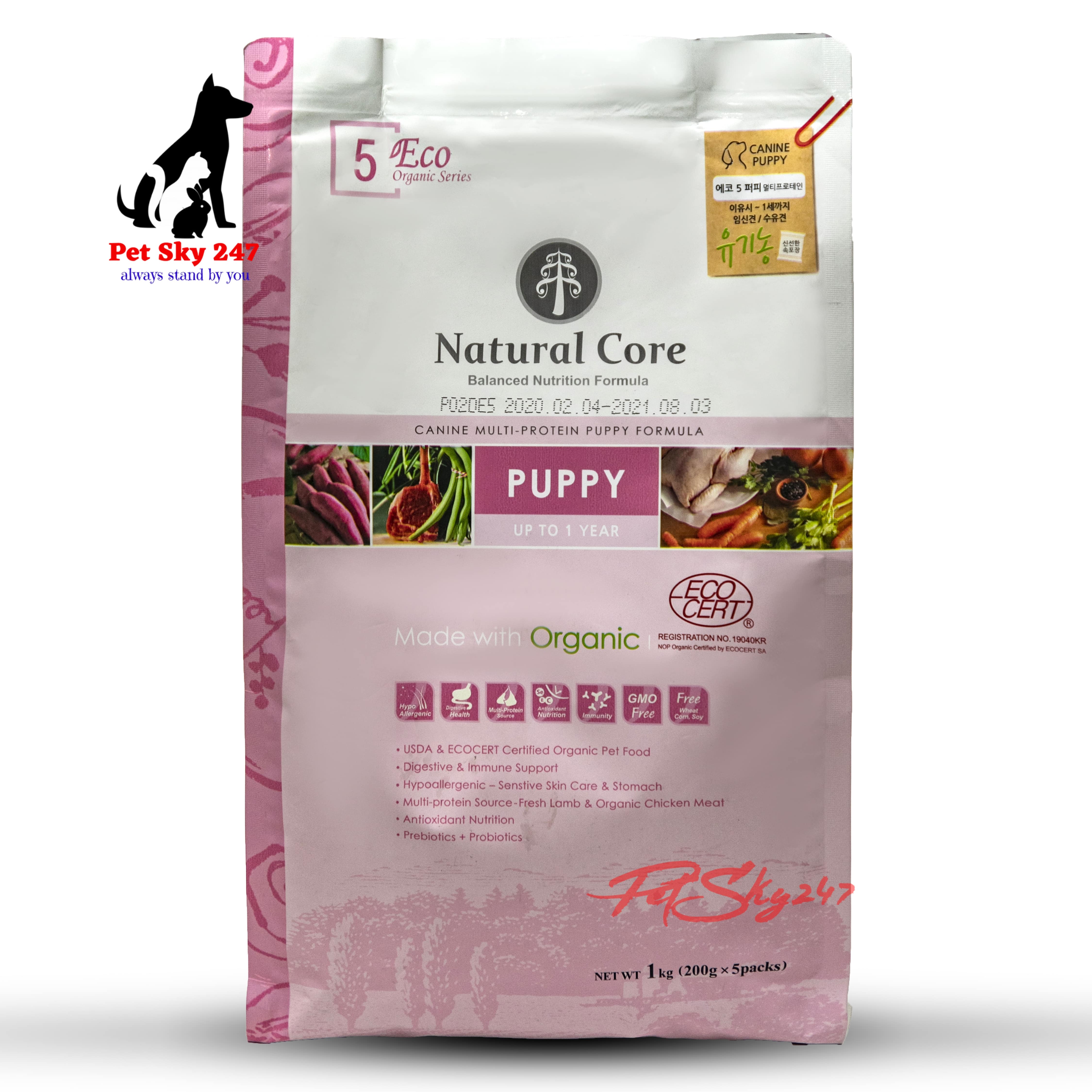 [HCM]Thức Ăn Hữu Cơ NATURAL CORE Cho Chó Con Thịt Cừu Gói 1Kg - Hàn Quốc