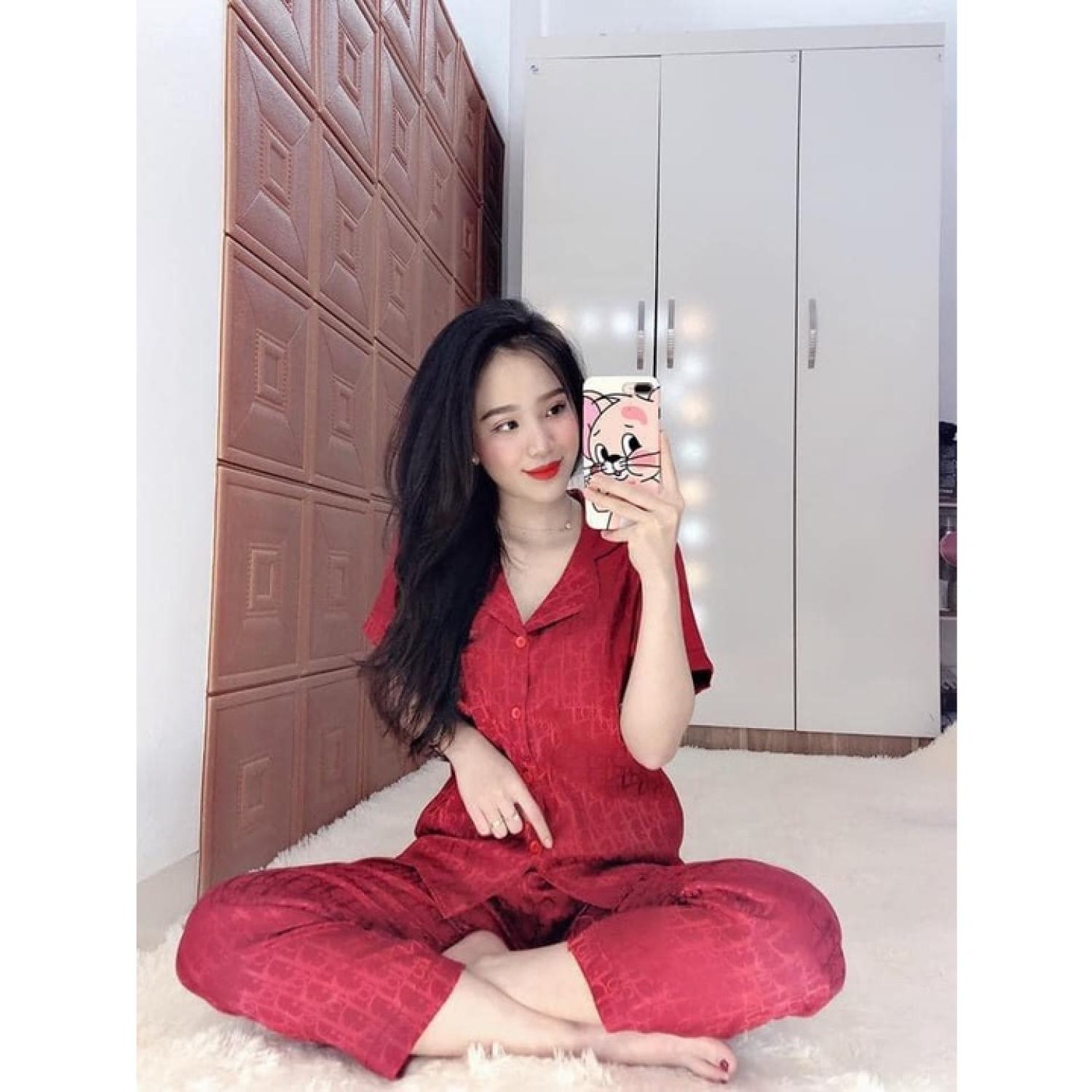 SQ018 Set đồ bộ lụa gấm satin pijama cộc tay quần dài mặc nhà sang chảnh Bộ ngủ nữ các màu pyjama hot hit
