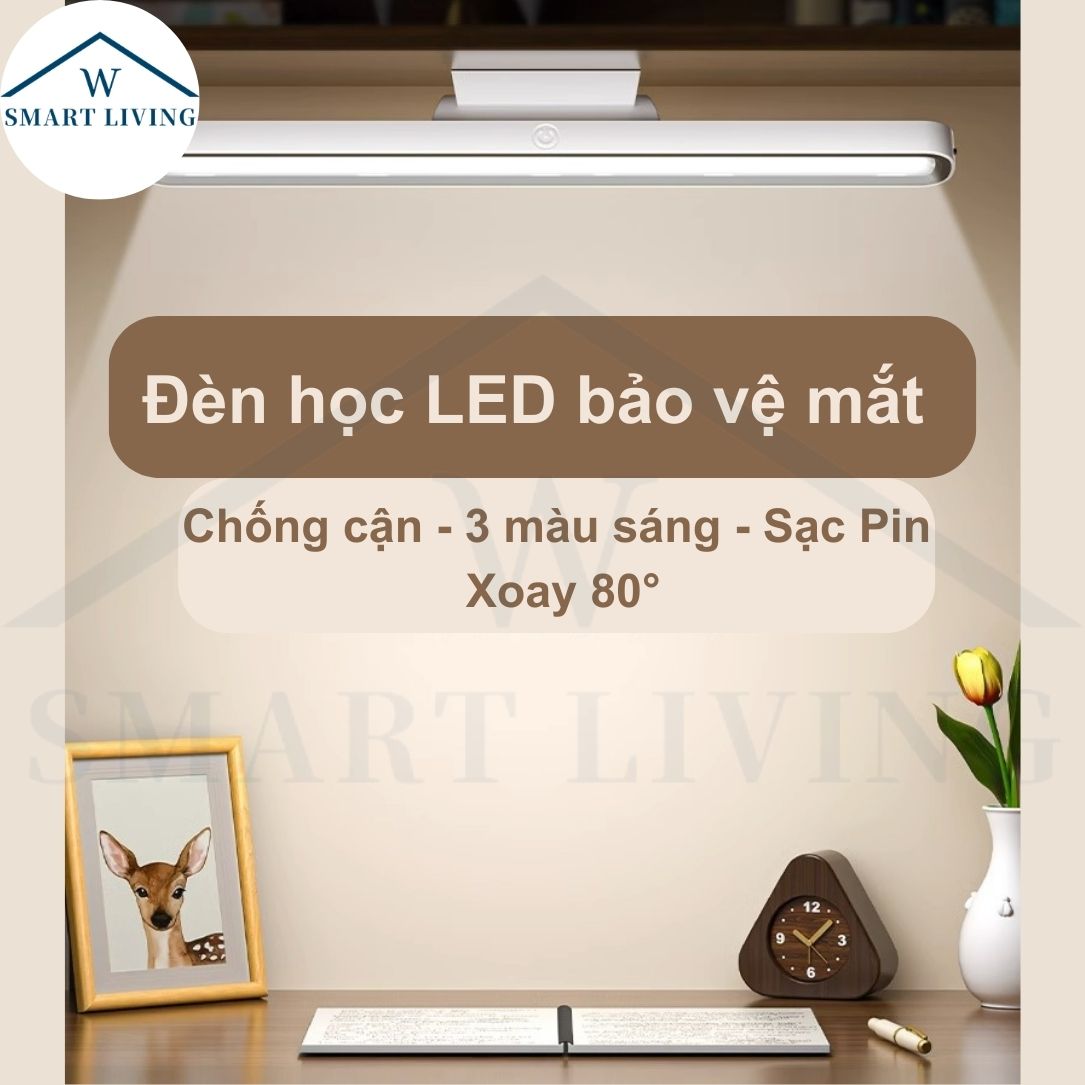 Đèn học LED xoay 80° bảo vệ mắt chống cận sạc Pin tích điện USB 3 chế độ sáng đèn làm việc máy tính gắn tường phạm vi chiếu sáng rộng không chói mắt
