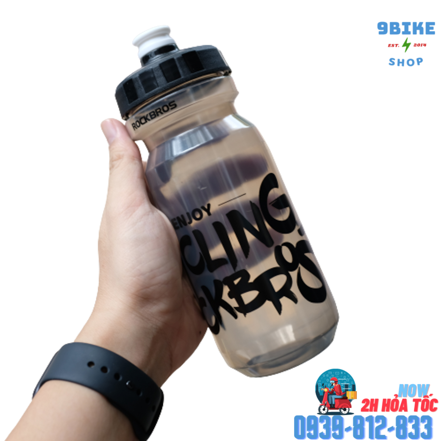 Bình nước thể thao chạy bộ đạp xe leo núi RockBros 700ml màu trong
