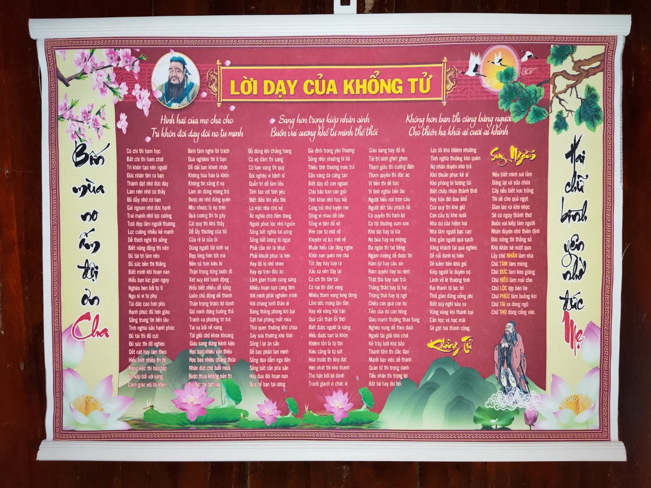 Tranh treo tường Lời dạy Khổng tử 42x29cm VẢI LỤA, NẸP TRANH  dai bền Mẫu 6