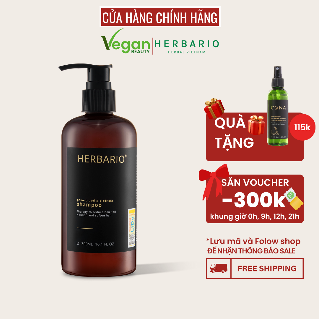  Dầu gội bồ kết và vỏ bưởi Herbario 300ml giúp ngăn ngừa tóc rụng giúp tóc mọc dài và dày nhanh hơn 