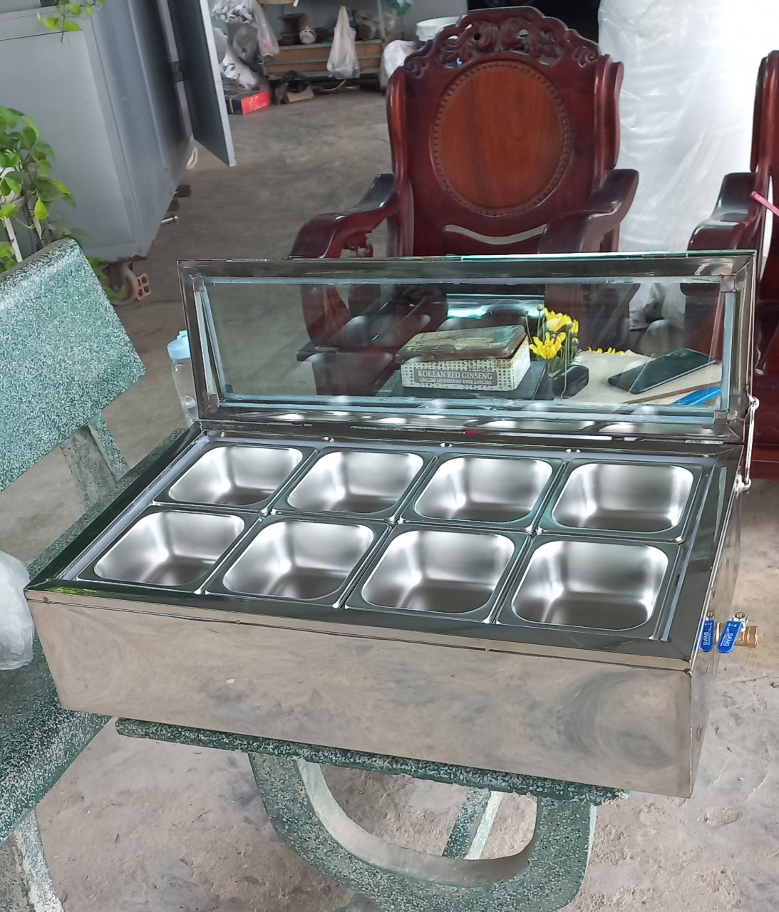Thùng inox giữ lạnh khay topping trà sữa, chè