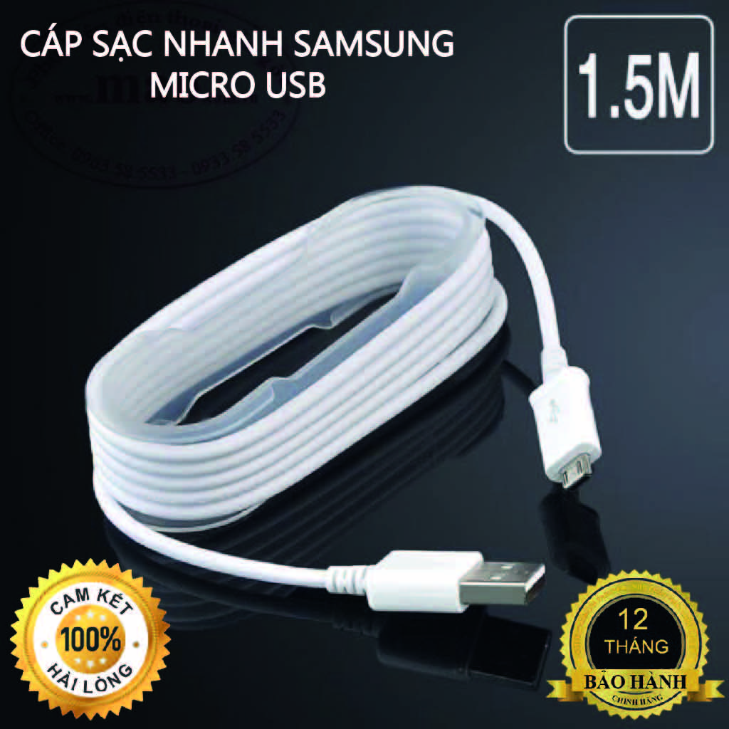 Cáp sạc nhanh samsung micro usb dài 1,5m - bảo hành 12 tháng - cáp sạc