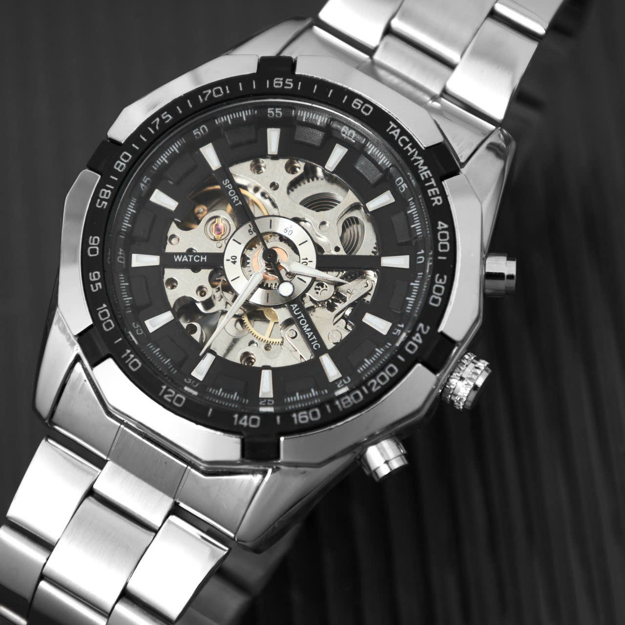 8pm - đồng hồ nam winner dây thép 42mm sang trọng - full box