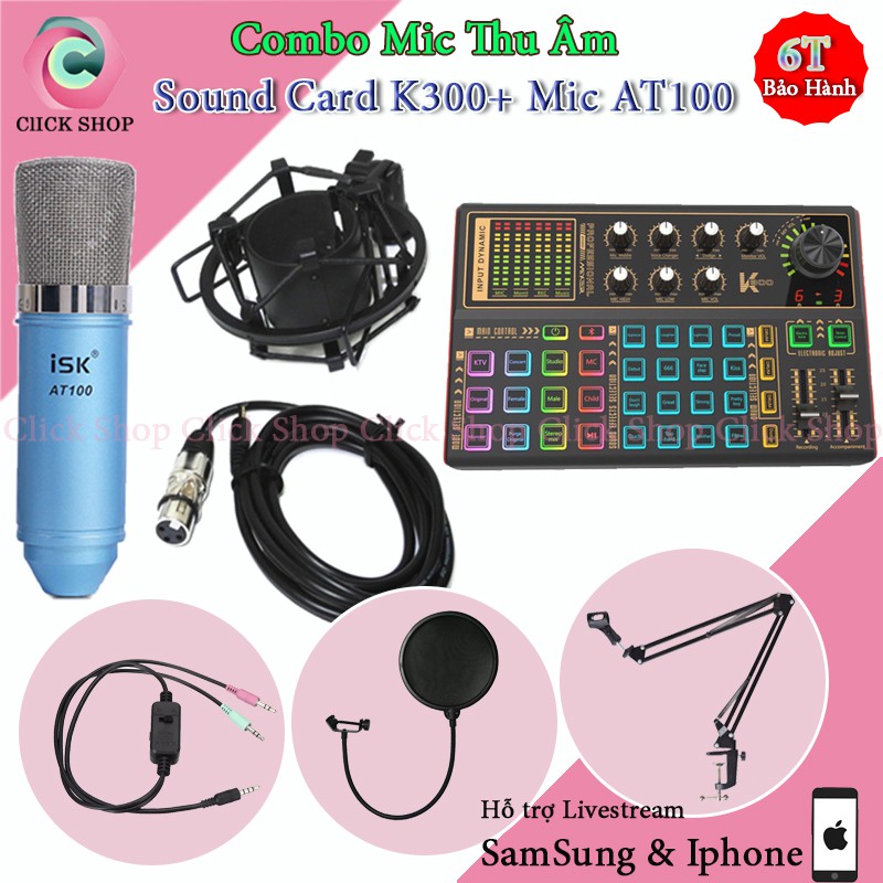 Bộ Sound card k300 mic thu âm ISK AT100 chân đế màng lọc và dây livestream chế chọn bộ mic thu âm , karaoke , livestream